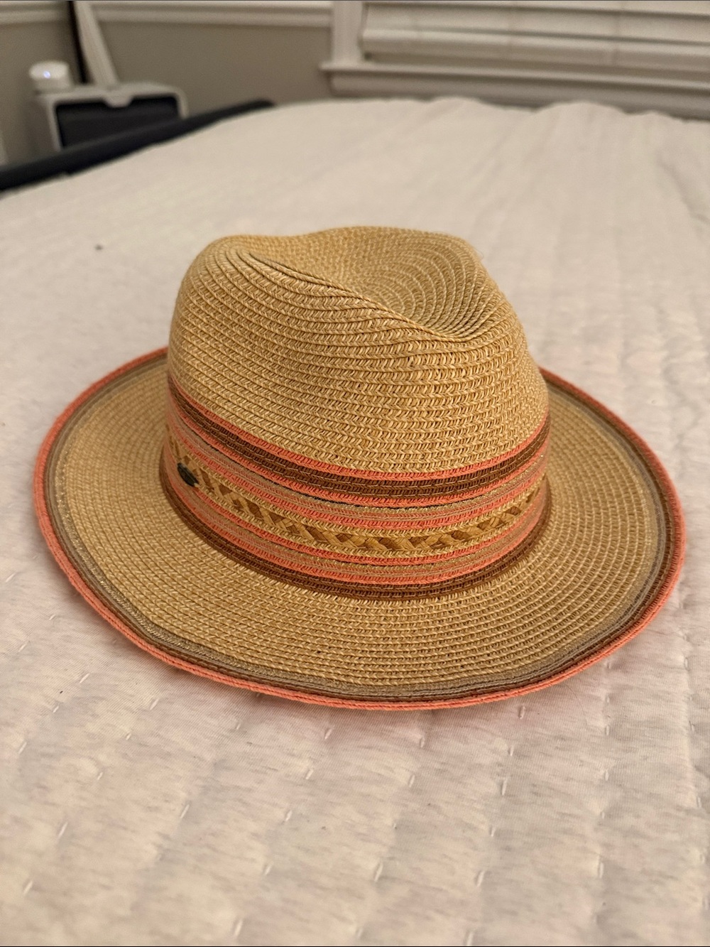 C.C Straw Fedora with Coral Trim